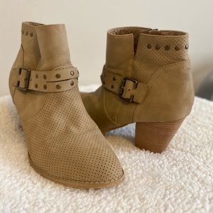 Tan buckle booties